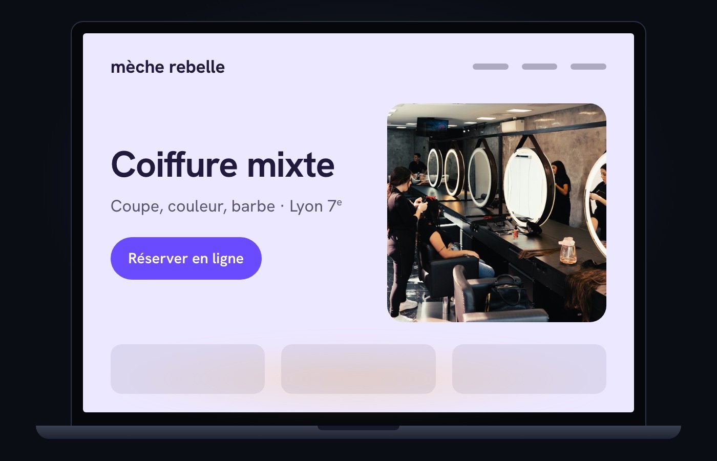 Le site de Mèche Rebelle sur un ordinateur portable