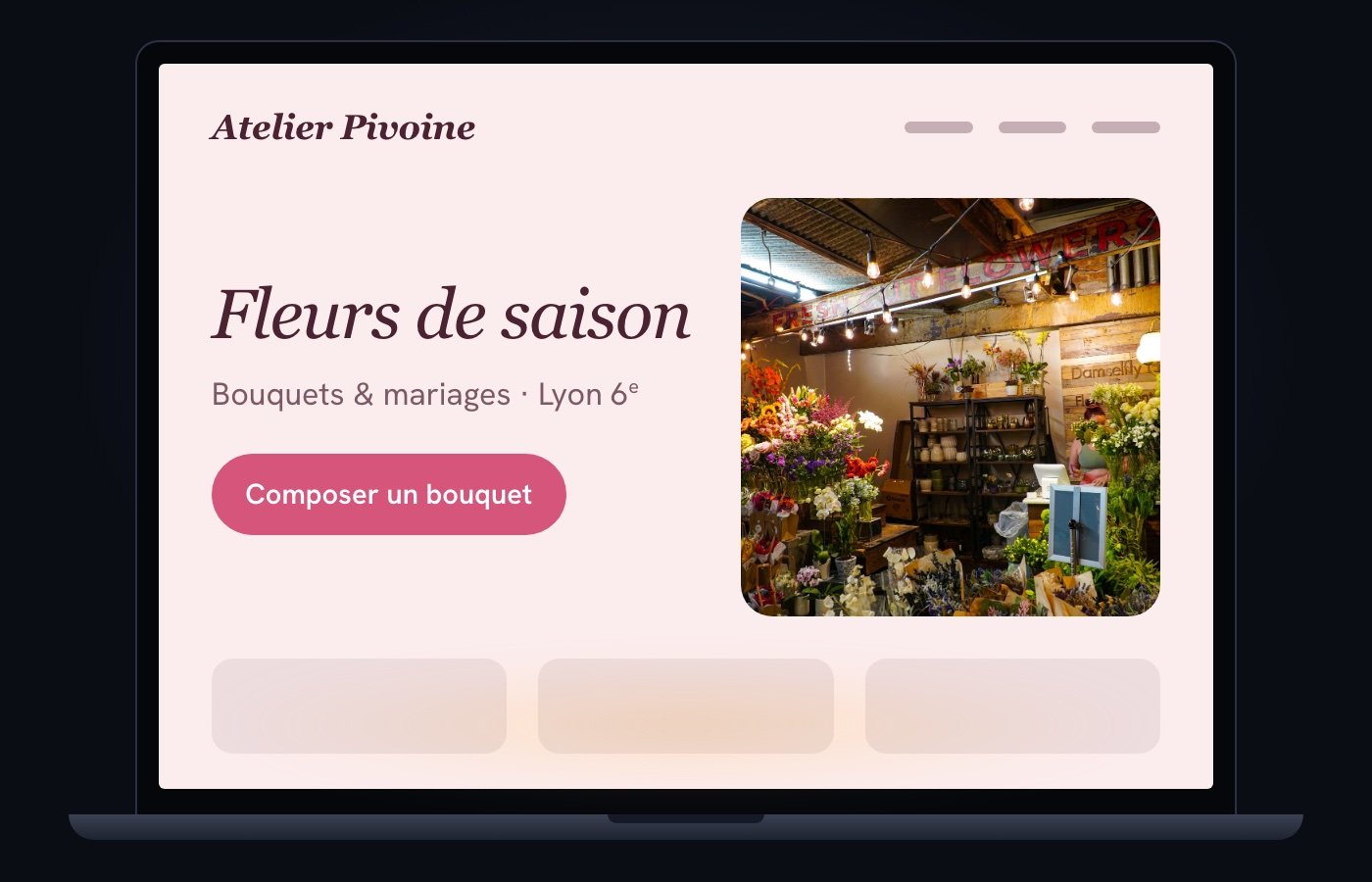 Le site de Atelier Pivoine sur un ordinateur portable