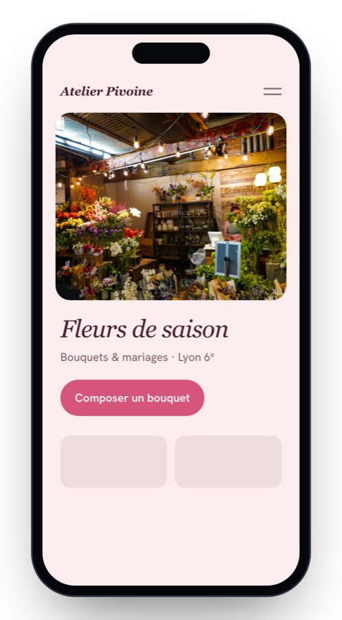 Le site de Atelier Pivoine sur un téléphone